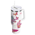 30 oz Insulated Stainless Steel Tumbler Double Wall Stainless Steel Tumbler with 2-Way Drinking Colorful Butterflies NDZF