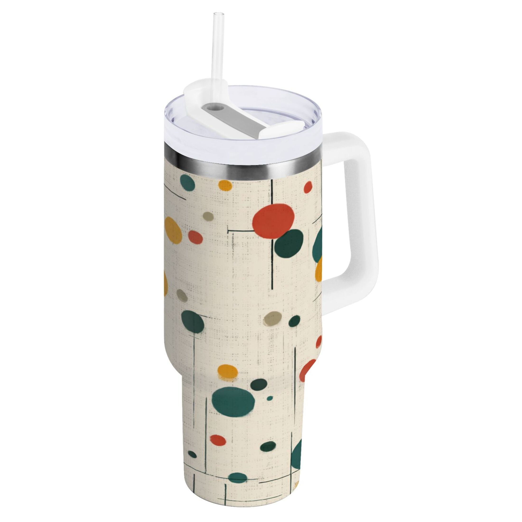 30 oz Insulated Stainless Steel Tumbler Double Wall Stainless Steel Tumbler with 2-Way Drinking Colorful Dots and Lines WBHQ