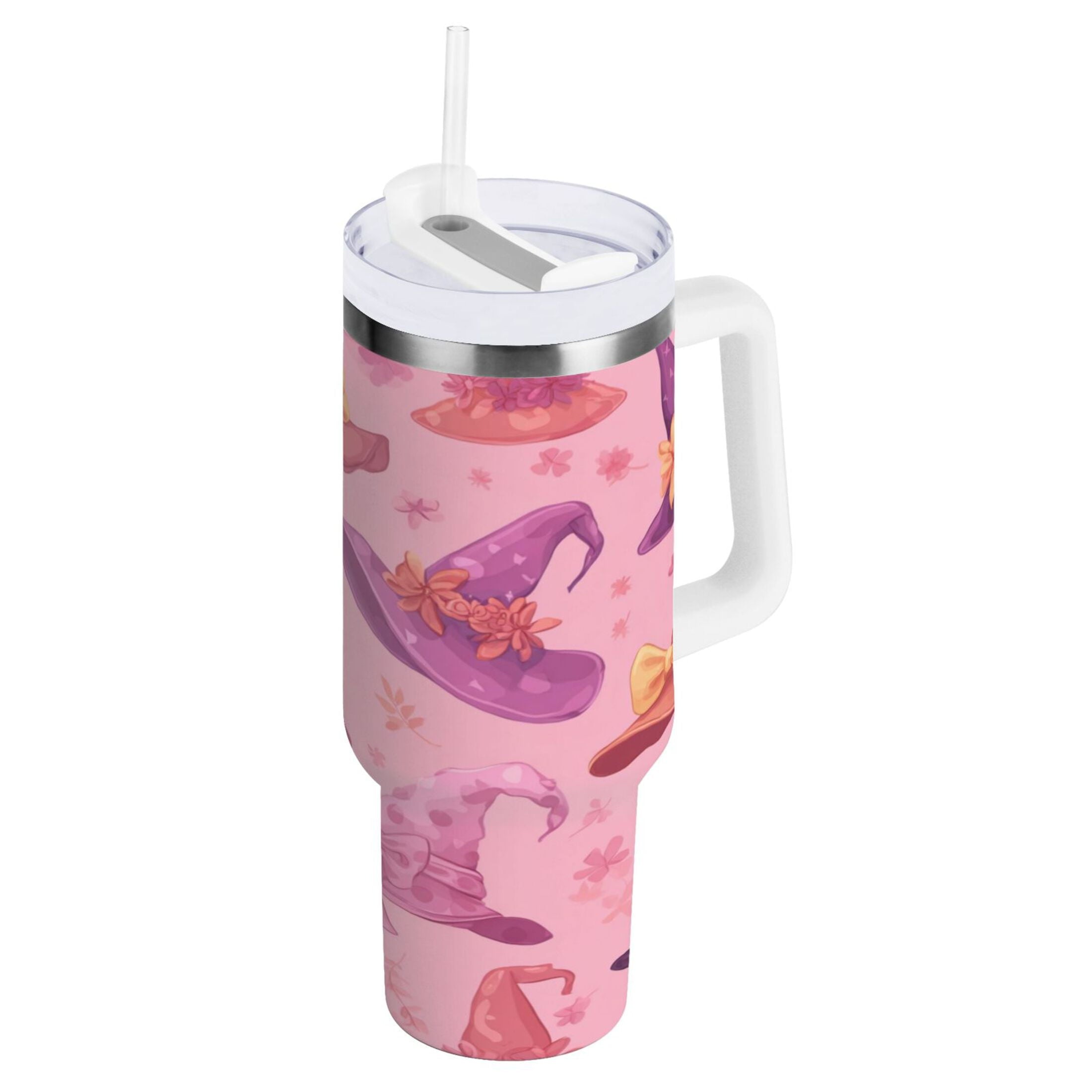 30 oz Insulated Stainless Steel Tumbler Double Wall Stainless Steel Tumbler with 2-Way Drinking Colorful Hat Pattern 7QTZ