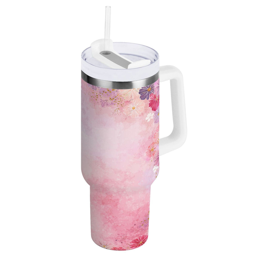 30 oz Insulated Stainless Steel Tumbler Double Wall Stainless Steel Tumbler with 2-Way Drinking Colorful Pastel Floral Pattern R0CV