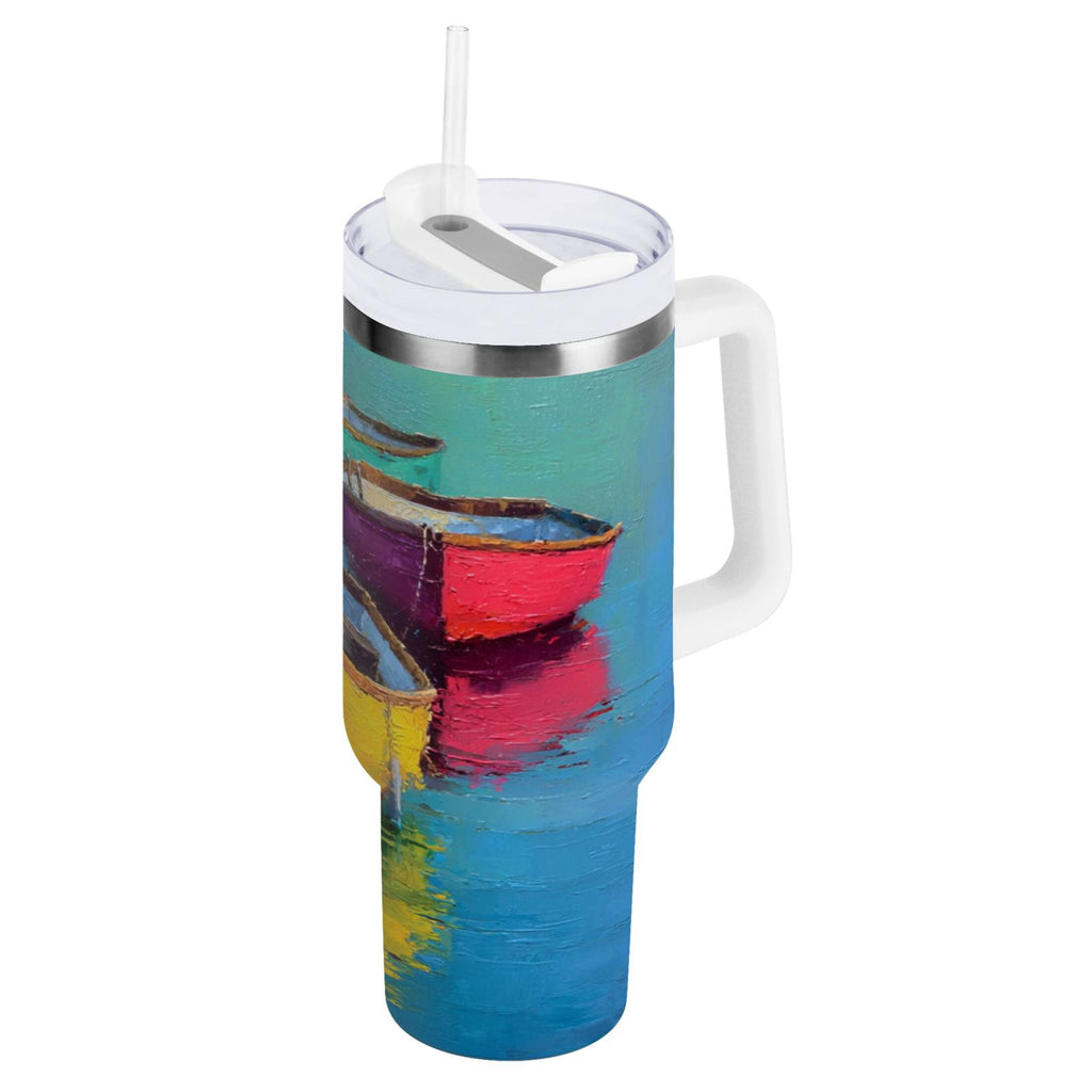 30 oz Insulated Stainless Steel Tumbler Double Wall Stainless Steel Tumbler with 2-Way Drinking Colorful Row Boats O5UI