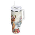 30 oz Insulated Stainless Steel Tumbler Double Wall Stainless Steel Tumbler with 2-Way Drinking Cow Wearing Christmas Hat KAB7
