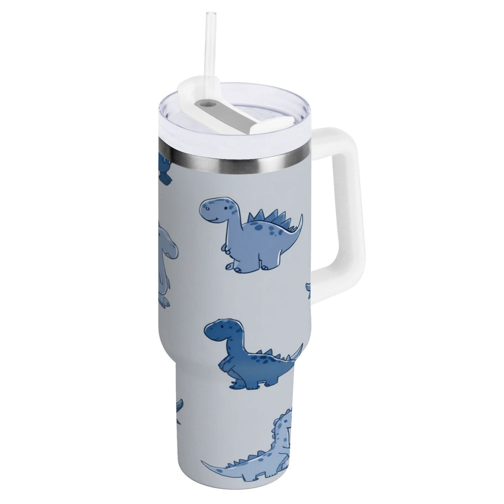30 oz Insulated Stainless Steel Tumbler Double Wall Stainless Steel Tumbler with 2-Way Drinking Cute Blue Dinosaurs F4LR