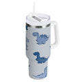 30 oz Insulated Stainless Steel Tumbler Double Wall Stainless Steel Tumbler with 2-Way Drinking Cute Blue Dinosaurs F4LR