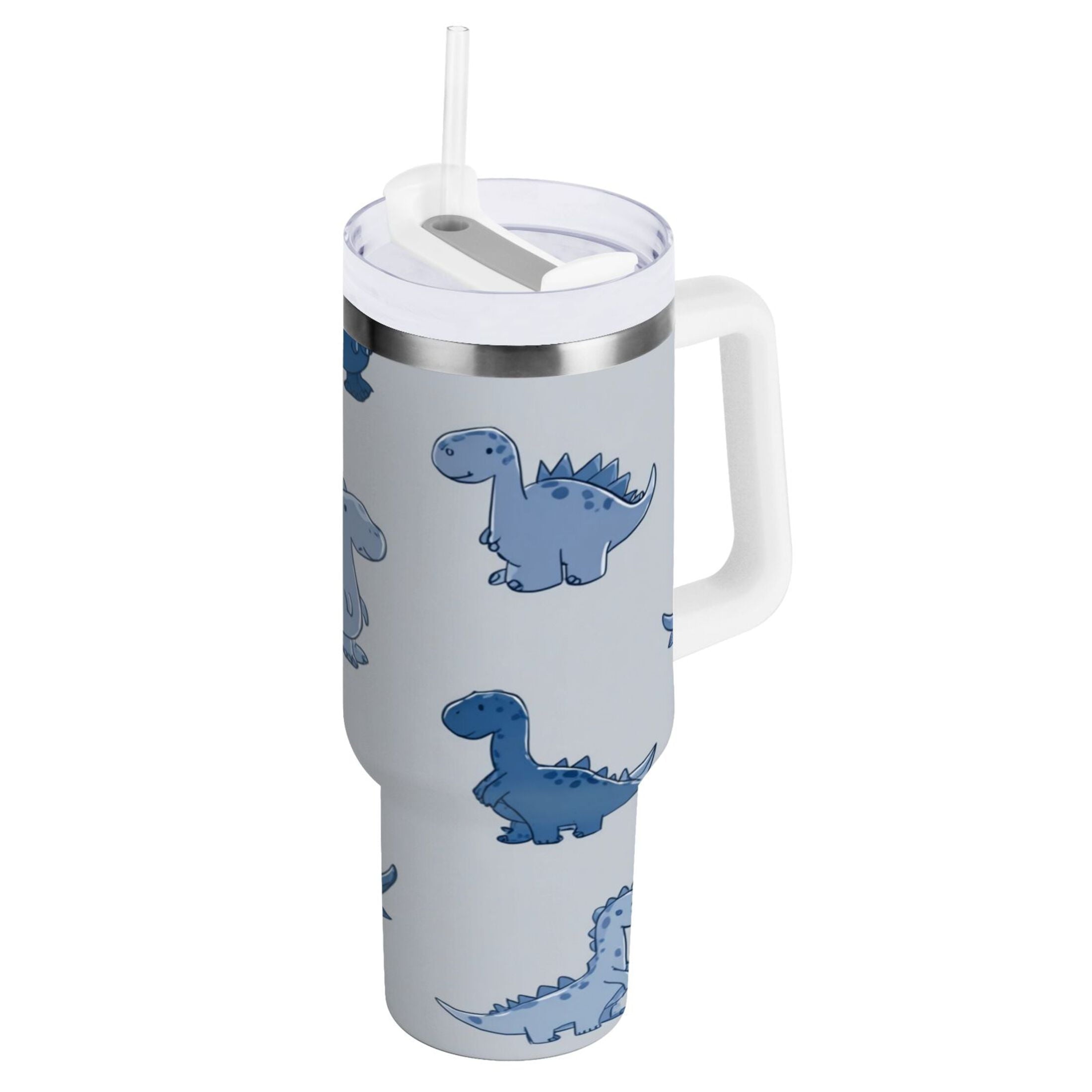 30 oz Insulated Stainless Steel Tumbler Double Wall Stainless Steel Tumbler with 2-Way Drinking Cute Blue Dinosaurs F4LR