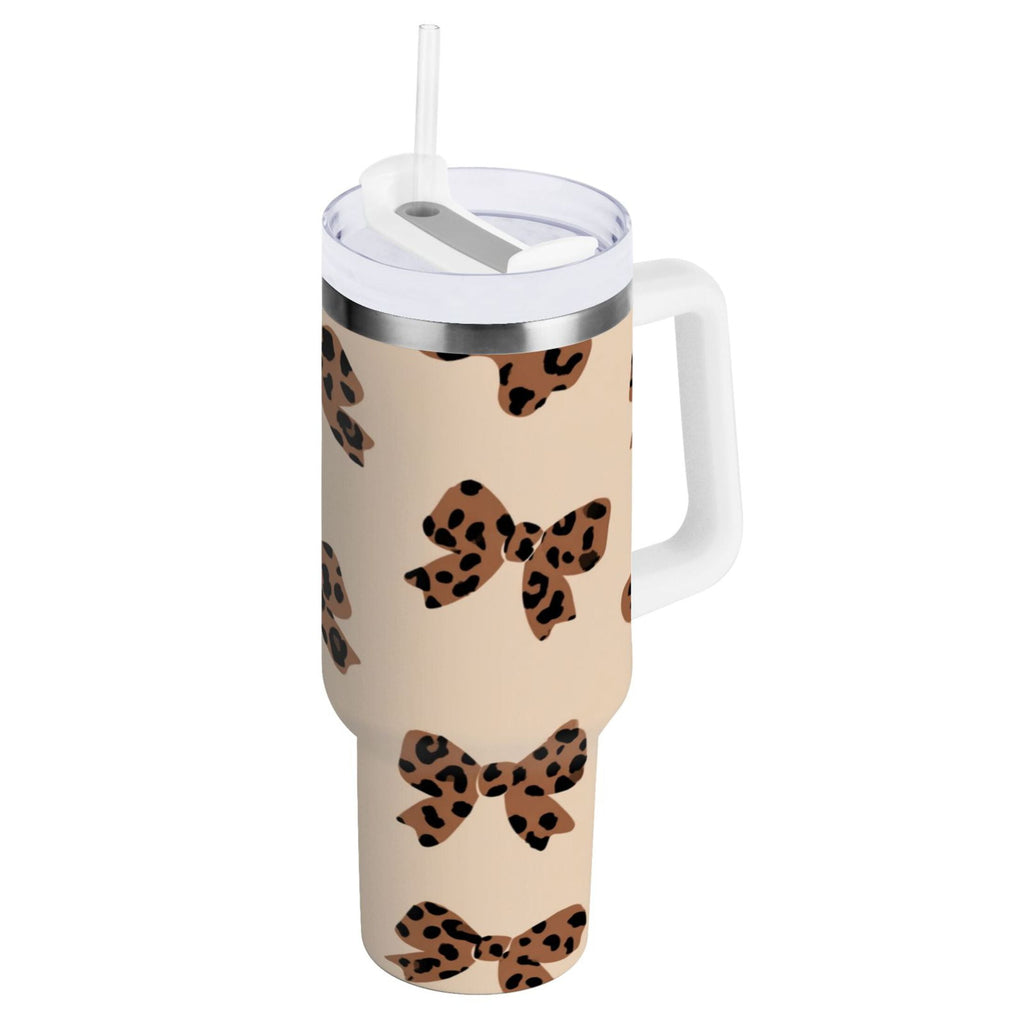 30 oz Insulated Stainless Steel Tumbler Double Wall Stainless Steel Tumbler with 2-Way Drinking Cute Brown Bow DEBH