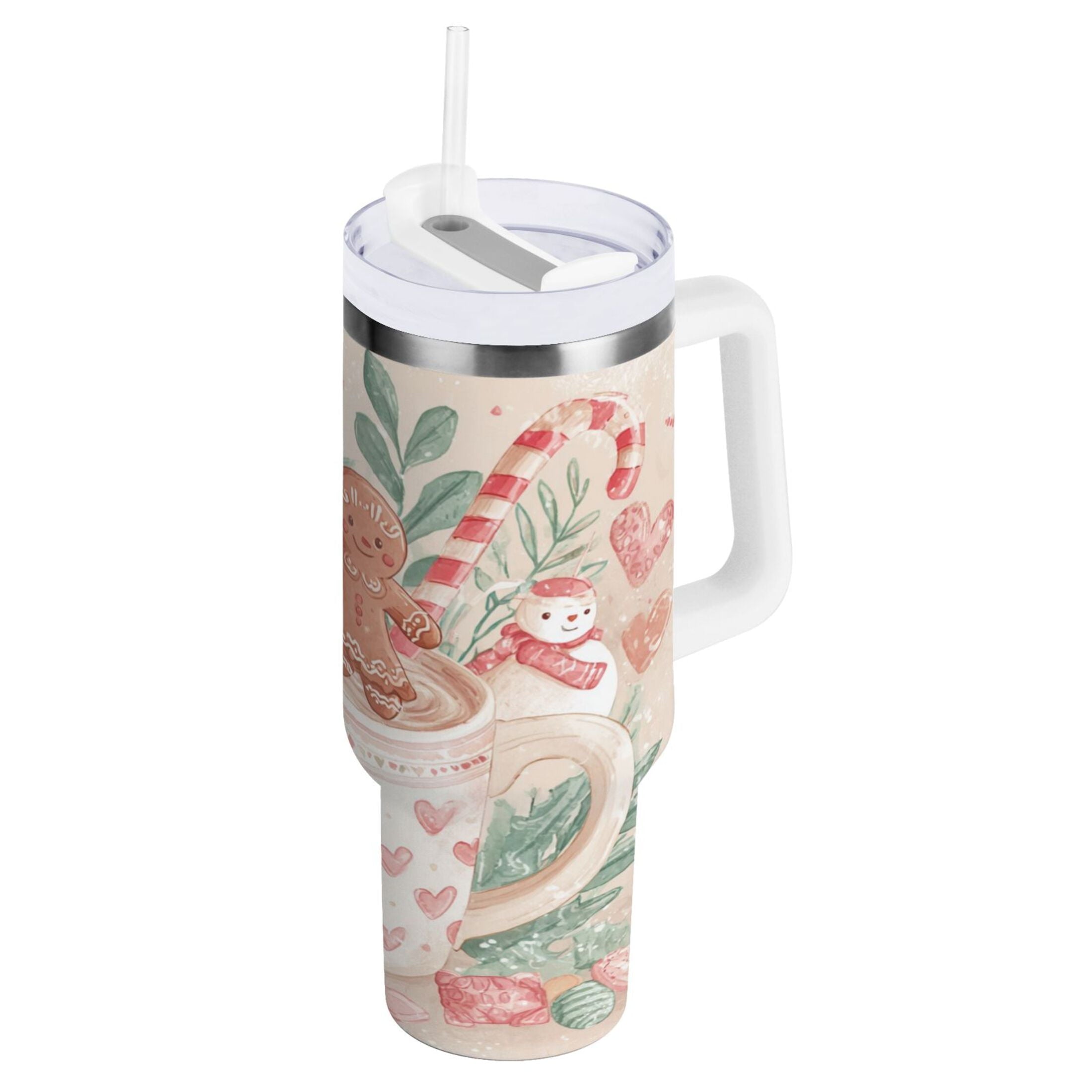 30 oz Insulated Stainless Steel Tumbler Double Wall Stainless Steel Tumbler with 2-Way Drinking Cute Christmas Design WPIA