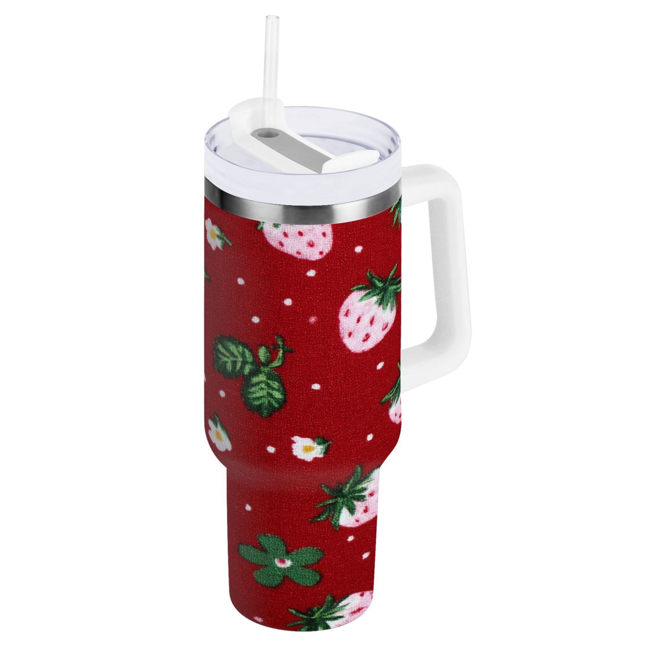 30 oz Insulated Stainless Steel Tumbler Double Wall Stainless Steel Tumbler with 2-Way Drinking Cute Pink Strawberry Pattern FMF0