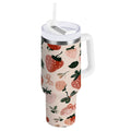 30 oz Insulated Stainless Steel Tumbler Double Wall Stainless Steel Tumbler with 2-Way Drinking Cute Pinks Strawberries PV8B
