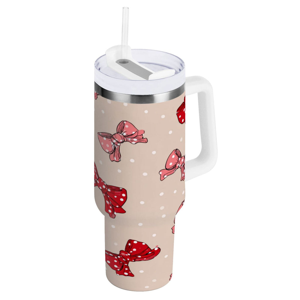 30 oz Insulated Stainless Steel Tumbler Double Wall Stainless Steel Tumbler with 2-Way Drinking Cute Red Bows Pattern 9ARD