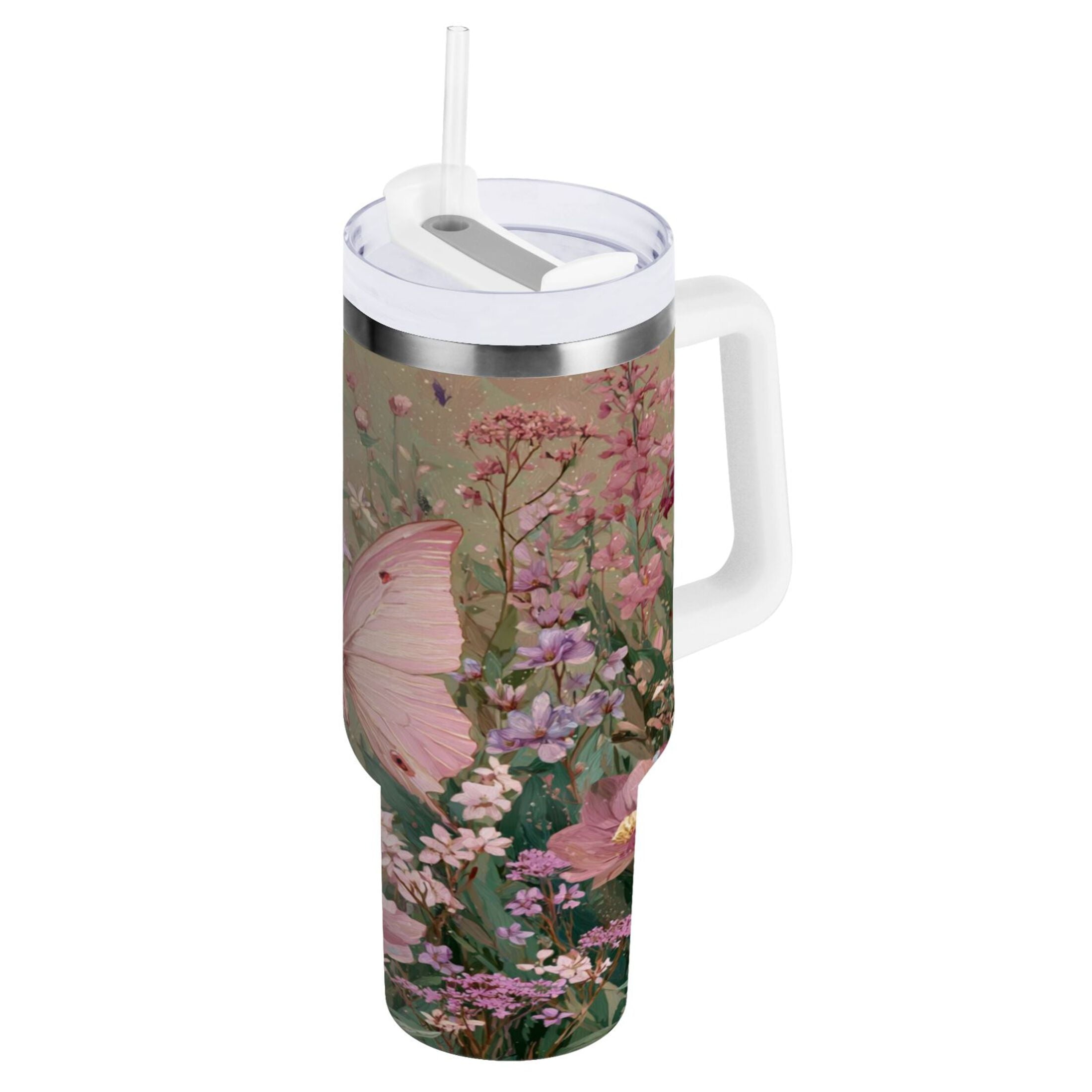 30 oz Insulated Stainless Steel Tumbler Double Wall Stainless Steel Tumbler with 2-Way Drinking Delicate Butterfly EVT1