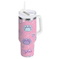 30 oz Insulated Stainless Steel Tumbler Double Wall Stainless Steel Tumbler with 2-Way Drinking Dog Paw Prints and Bows 8OH8