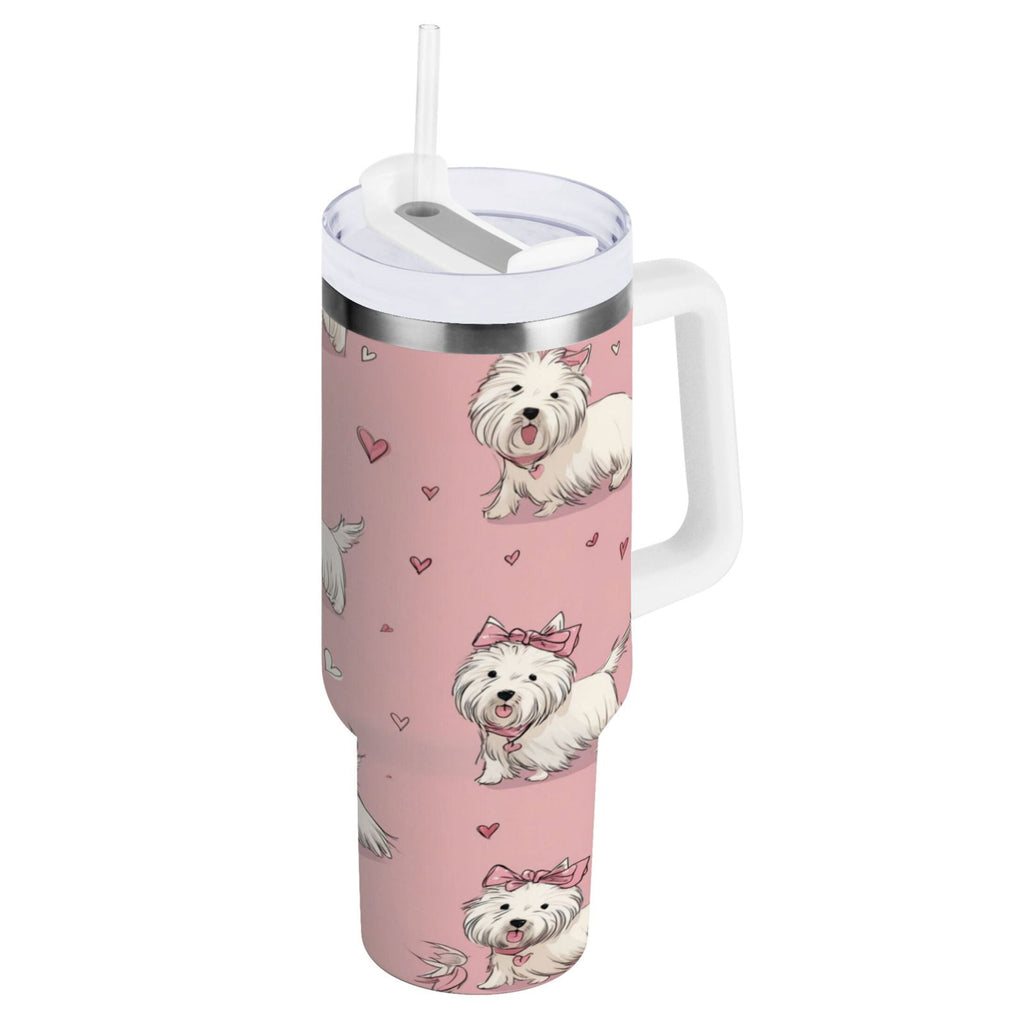 30 oz Insulated Stainless Steel Tumbler Double Wall Stainless Steel Tumbler with 2-Way Drinking Dogs Wearing Bows 9QI6