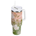 30 oz Insulated Stainless Steel Tumbler Double Wall Stainless Steel Tumbler with 2-Way Drinking Gradient Elegant Floral 0IP9