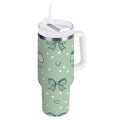 30 oz Insulated Stainless Steel Tumbler Double Wall Stainless Steel Tumbler with 2-Way Drinking Green and Mint Bows ISJ6