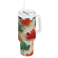 30 oz Insulated Stainless Steel Tumbler Double Wall Stainless Steel Tumbler with 2-Way Drinking Green and Red Maple Leaves 0H05