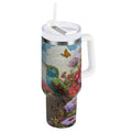 30 oz Insulated Stainless Steel Tumbler Double Wall Stainless Steel Tumbler with 2-Way Drinking Hummingbirds and Flowers PWTT