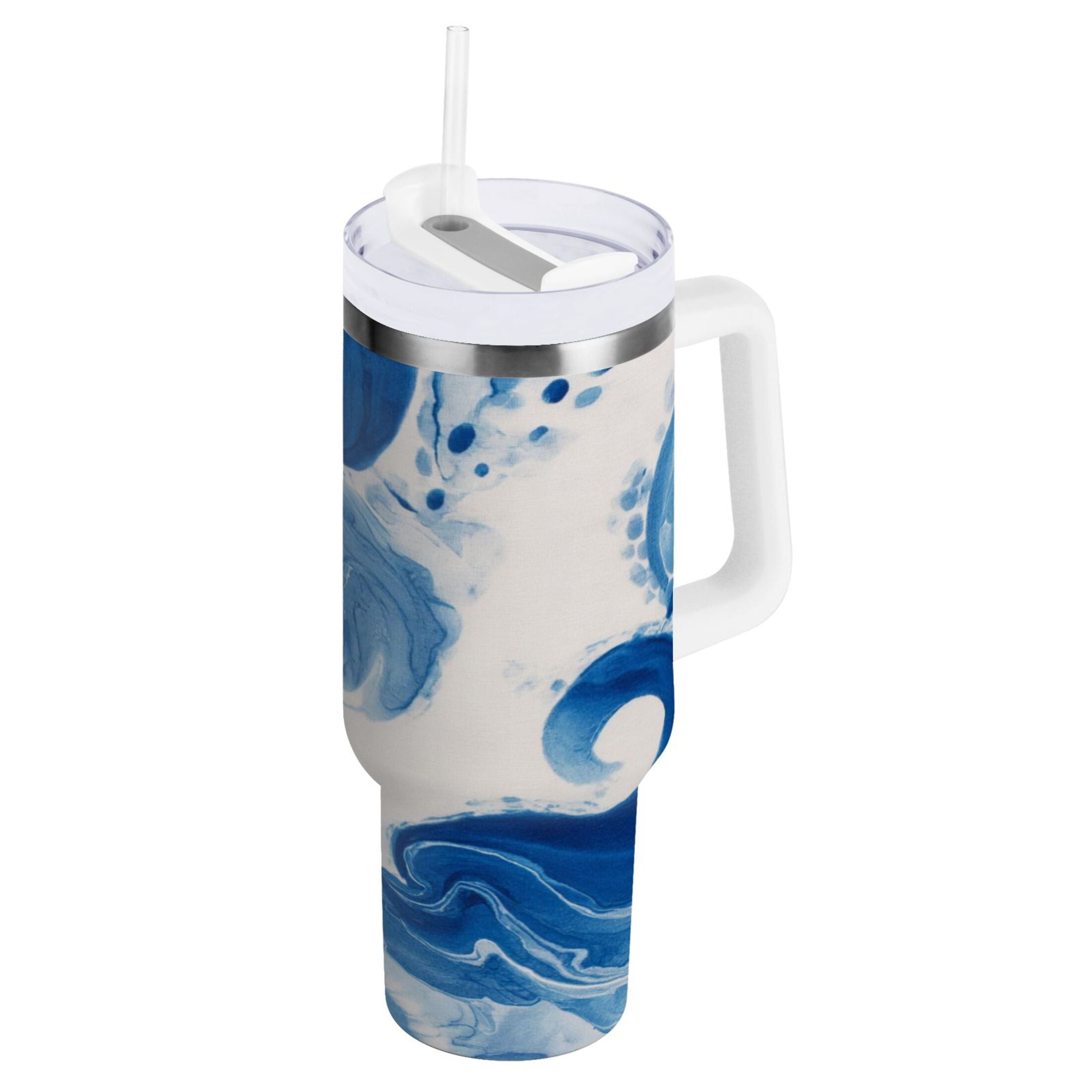 40 oz Insulated Stainless Steel Tumbler Double Wall Stainless Steel Tumbler with 2-Way Drinking Indigo Blue Tie-dye Pattern 12BO