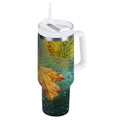 30 oz Insulated Stainless Steel Tumbler Double Wall Stainless Steel Tumbler with 2-Way Drinking Leaves with Water Droplets CYU6