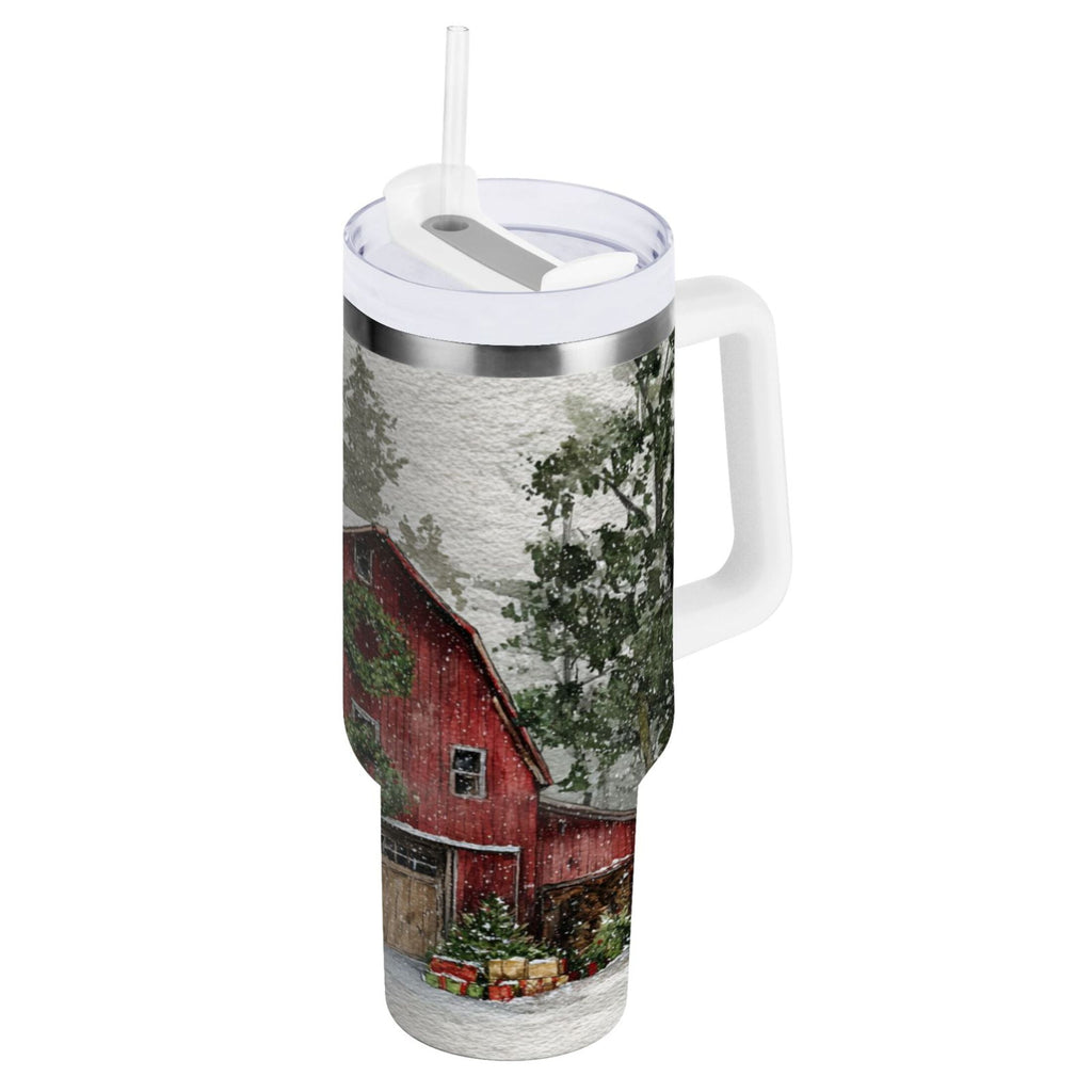 30 oz Insulated Stainless Steel Tumbler Double Wall Stainless Steel Tumbler with 2-Way Drinking Old Red Barn LQXC