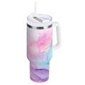 30 oz Insulated Stainless Steel Tumbler Double Wall Stainless Steel Tumbler with 2-Way Drinking Pastel Pink Marble Texture HZMC