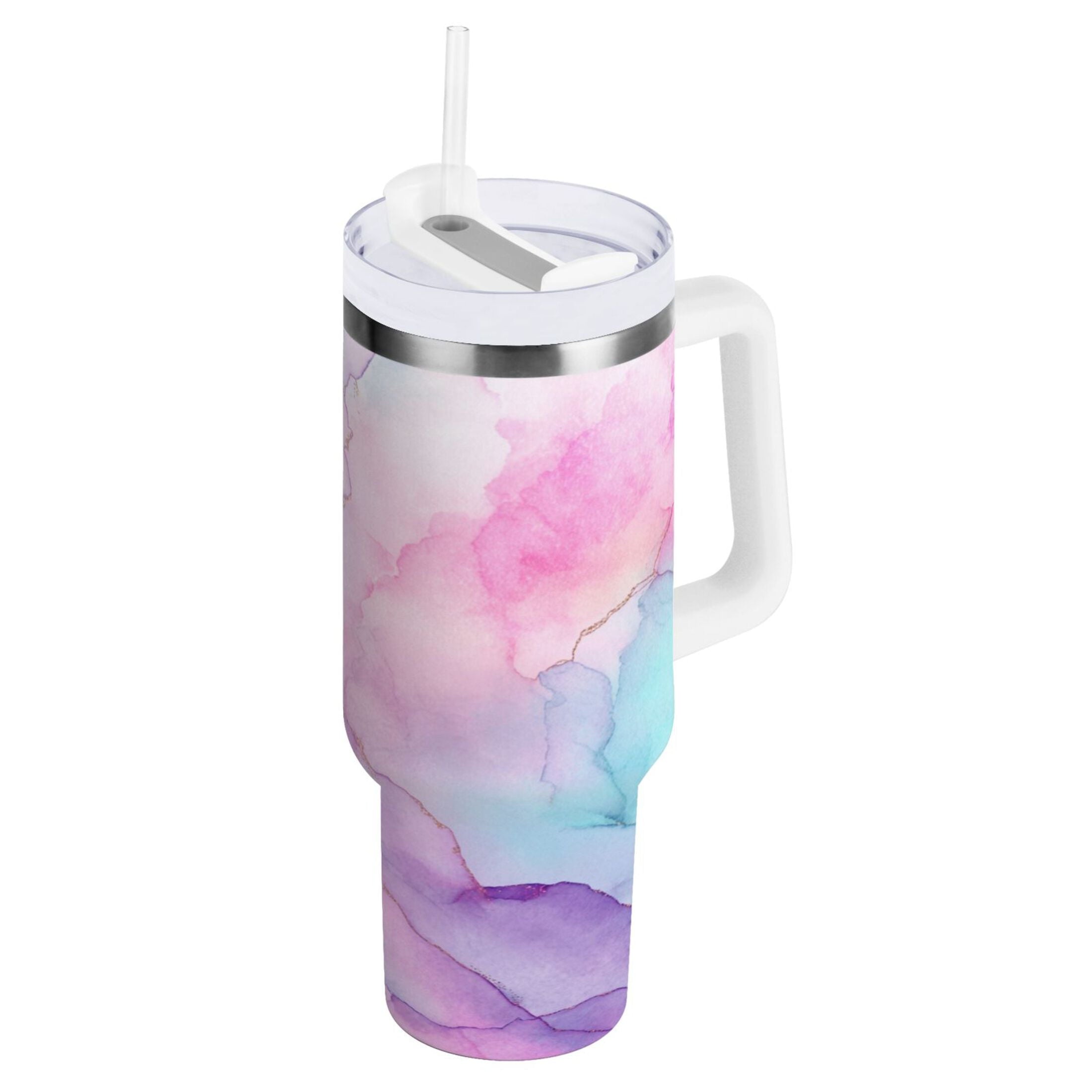 30 oz Insulated Stainless Steel Tumbler Double Wall Stainless Steel Tumbler with 2-Way Drinking Pastel Pink Marble Texture HZMC