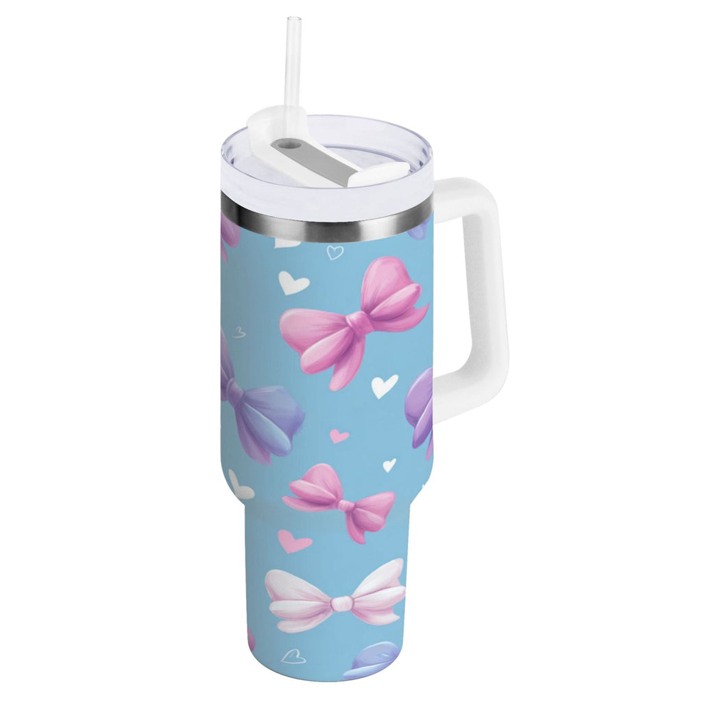 30 oz Insulated Stainless Steel Tumbler Double Wall Stainless Steel Tumbler with 2-Way Drinking Pink and Purple Bows 2NBM
