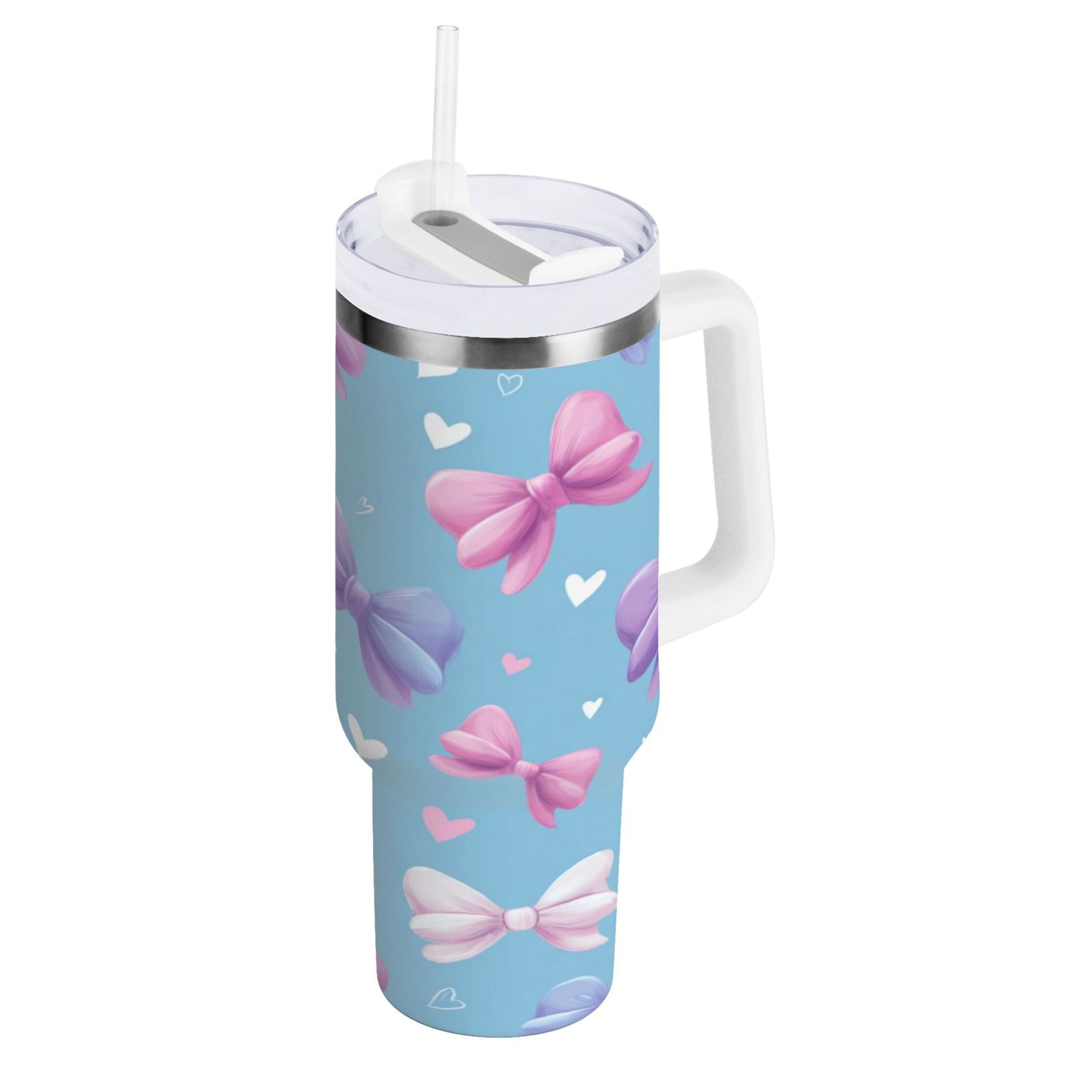 30 oz Insulated Stainless Steel Tumbler Double Wall Stainless Steel Tumbler with 2-Way Drinking Pink and Purple Bows 2NBM