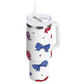 30 oz Insulated Stainless Steel Tumbler Double Wall Stainless Steel Tumbler with 2-Way Drinking Red and Blue Stripe Bows F3BC