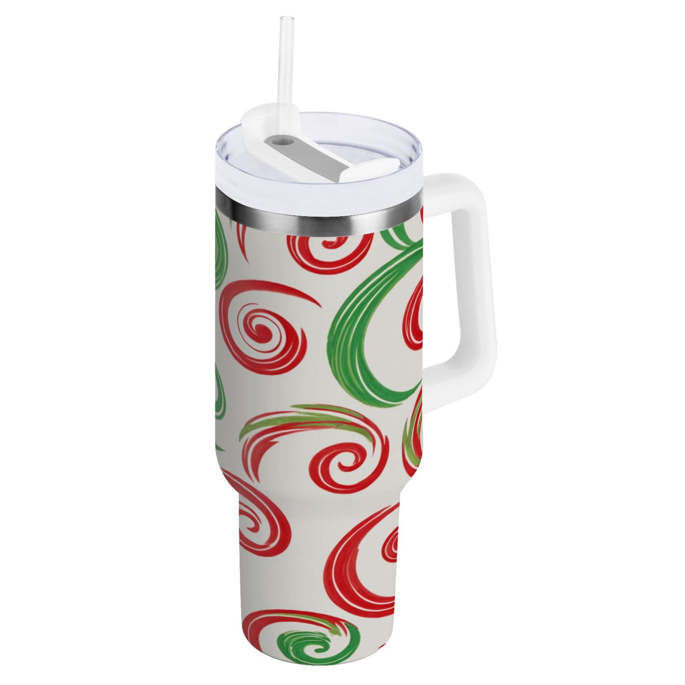 40 oz Insulated Stainless Steel Tumbler Double Wall Stainless Steel Tumbler with 2-Way Drinking Red and Green Swirls 7ABL