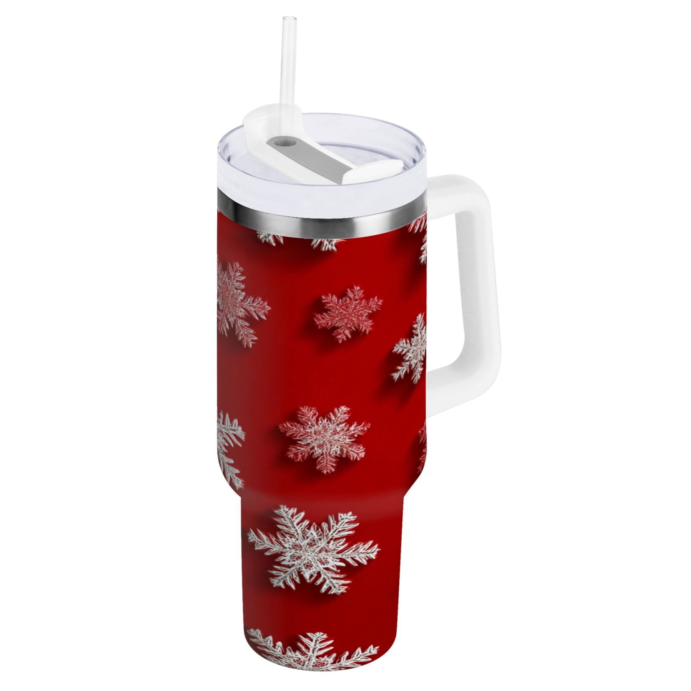 30 oz Insulated Stainless Steel Tumbler Double Wall Stainless Steel Tumbler with 2-Way Drinking Red and White Snowflakes XTAV