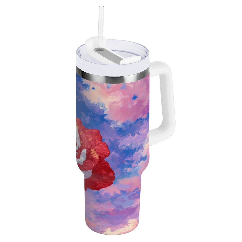 30 oz Insulated Stainless Steel Tumbler Double Wall Stainless Steel Tumbler with 2-Way Drinking Rose with Flag Pattern PENC
