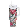 30 oz Insulated Stainless Steel Tumbler Double Wall Stainless Steel Tumbler with 2-Way Drinking Roses and Ribbons R2S9
