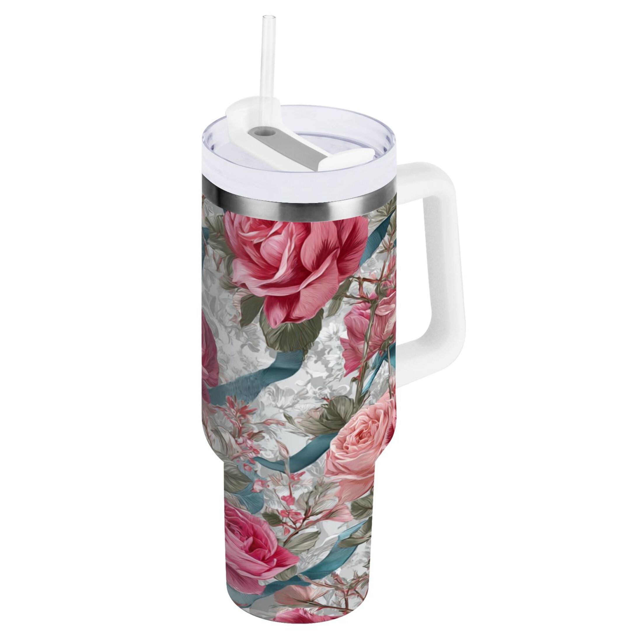 30 oz Insulated Stainless Steel Tumbler Double Wall Stainless Steel Tumbler with 2-Way Drinking Roses and Ribbons R2S9