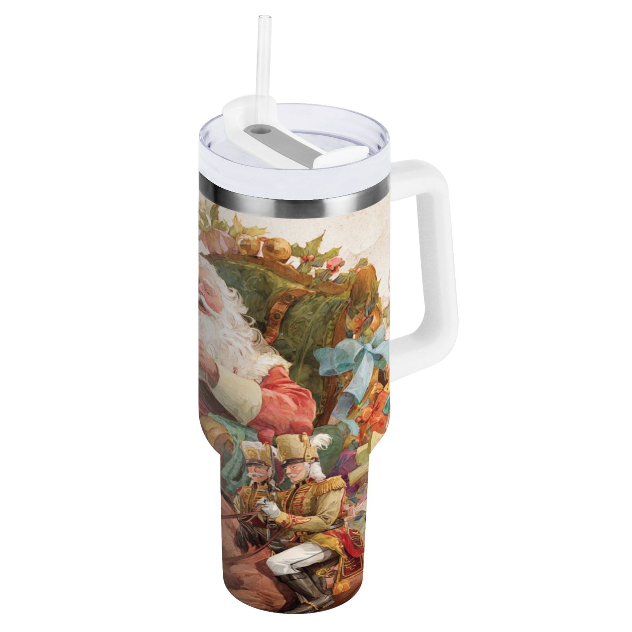30 oz Insulated Stainless Steel Tumbler Double Wall Stainless Steel Tumbler with 2-Way Drinking Santa Claus Sitting in Chair 6CYN