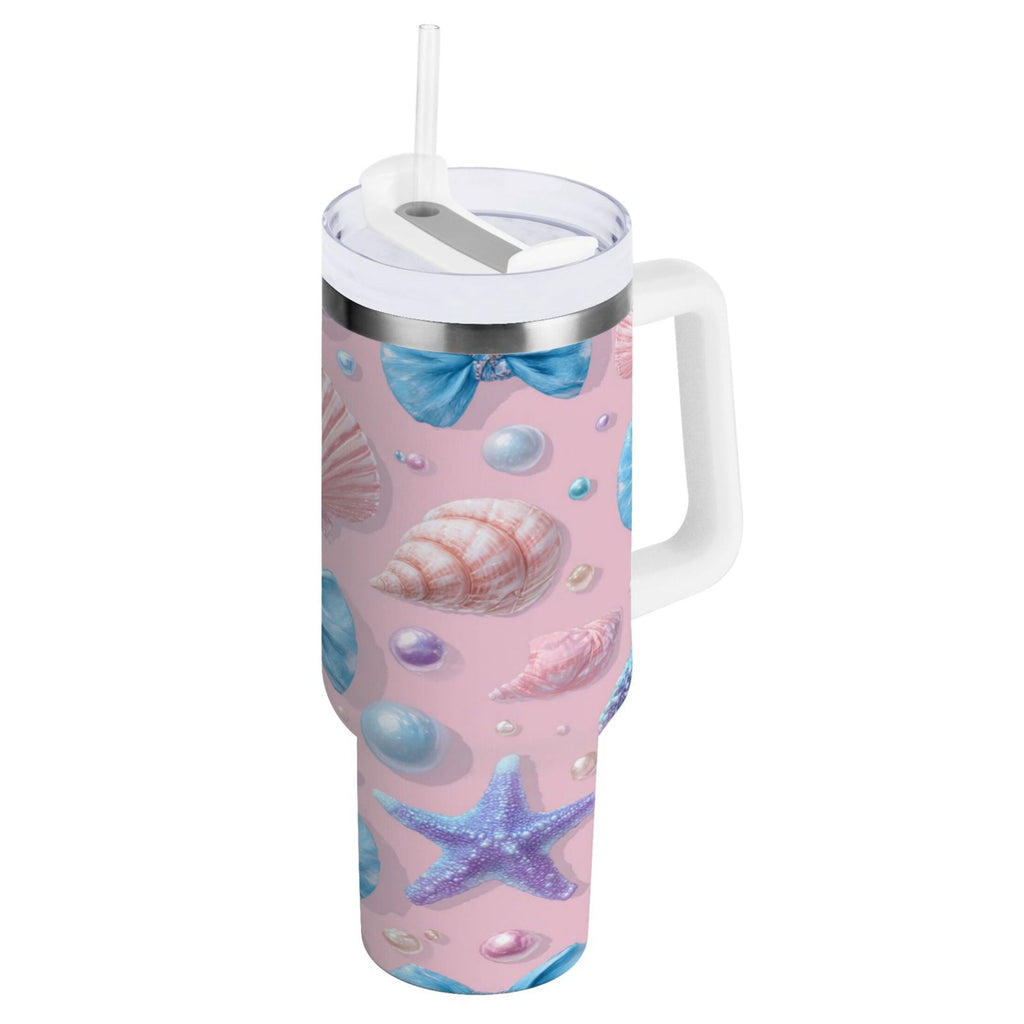 30 oz Insulated Stainless Steel Tumbler Double Wall Stainless Steel Tumbler with 2-Way Drinking Seashells and Bows N4ZL