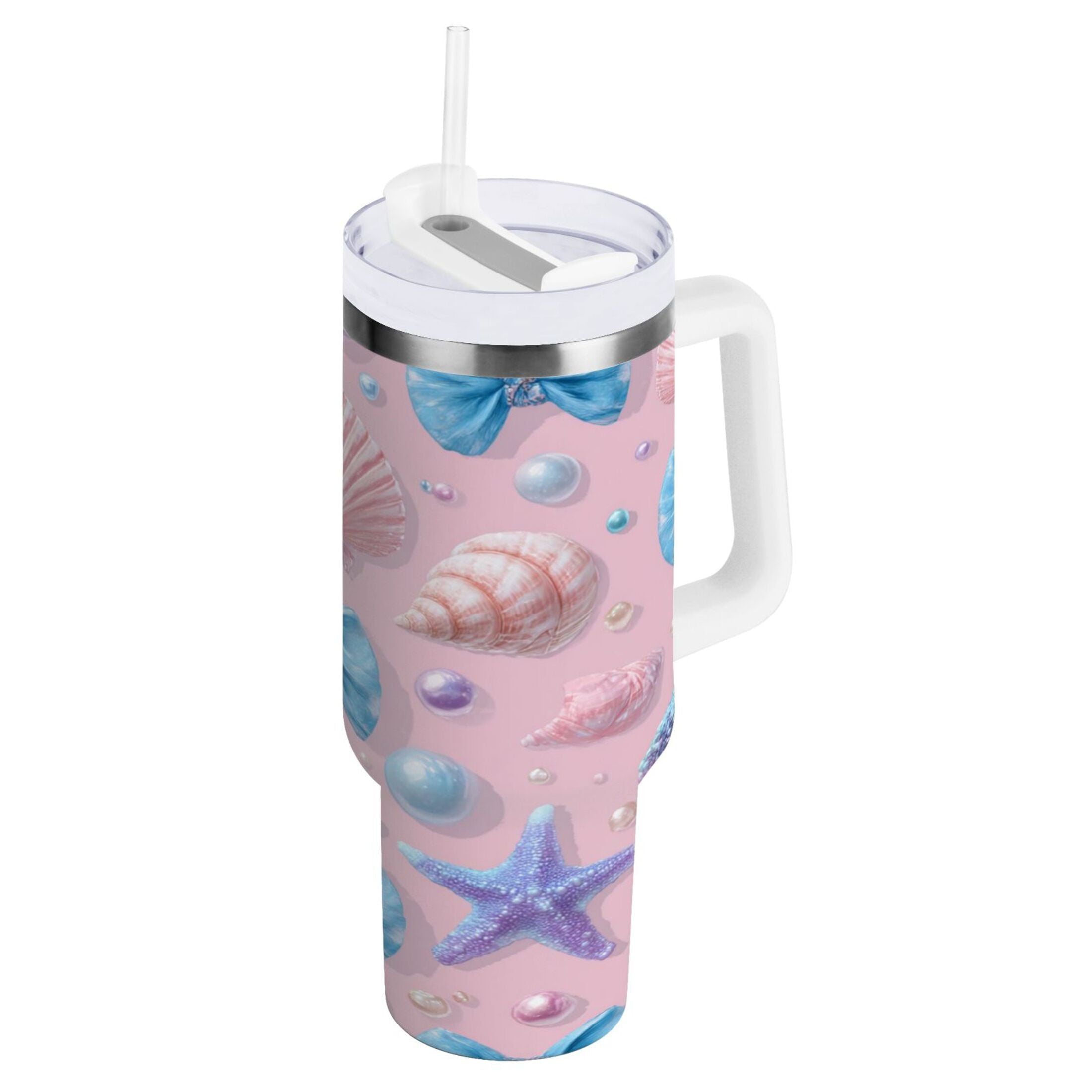 30 oz Insulated Stainless Steel Tumbler Double Wall Stainless Steel Tumbler with 2-Way Drinking Seashells and Bows N4ZL