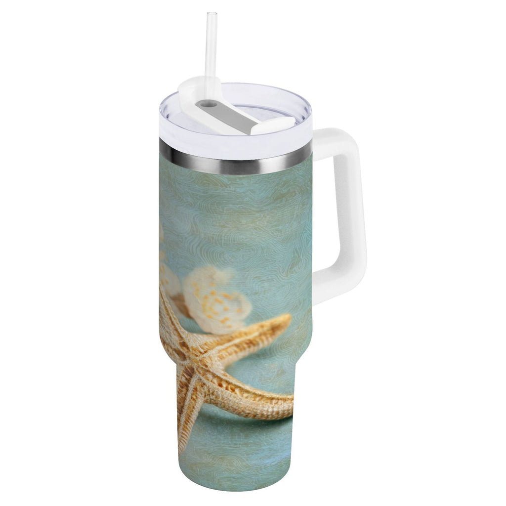 30 oz Insulated Stainless Steel Tumbler Double Wall Stainless Steel Tumbler with 2-Way Drinking Starfish with Flowers XGYH