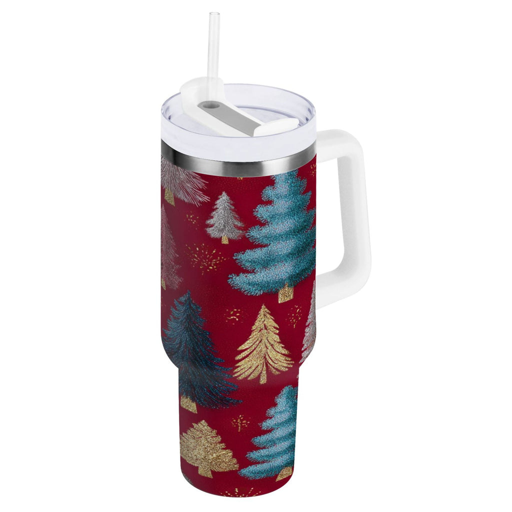 30 oz Insulated Stainless Steel Tumbler Double Wall Stainless Steel Tumbler with 2-Way Drinking Stylized Christmas Trees AKCX