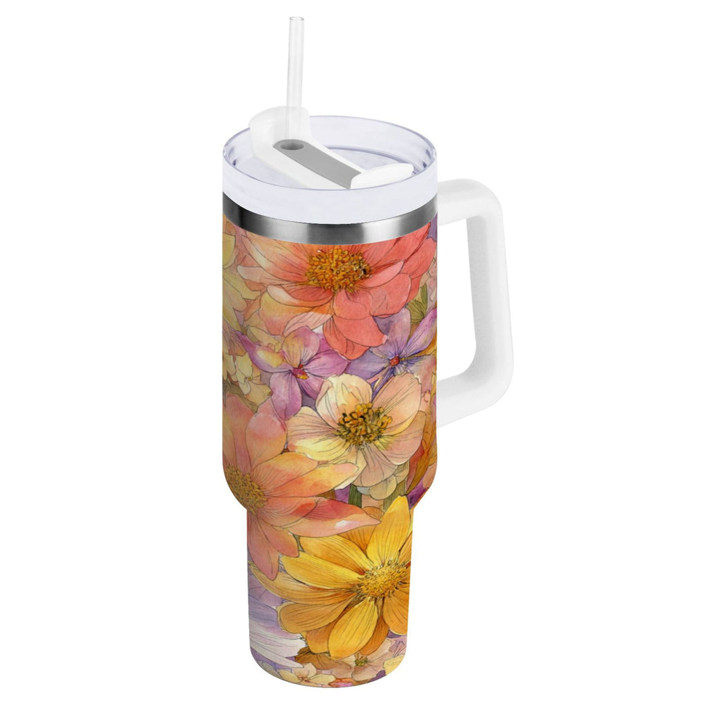 30 oz Insulated Stainless Steel Tumbler Double Wall Stainless Steel Tumbler with 2-Way Drinking Summer Blossoms QNMI