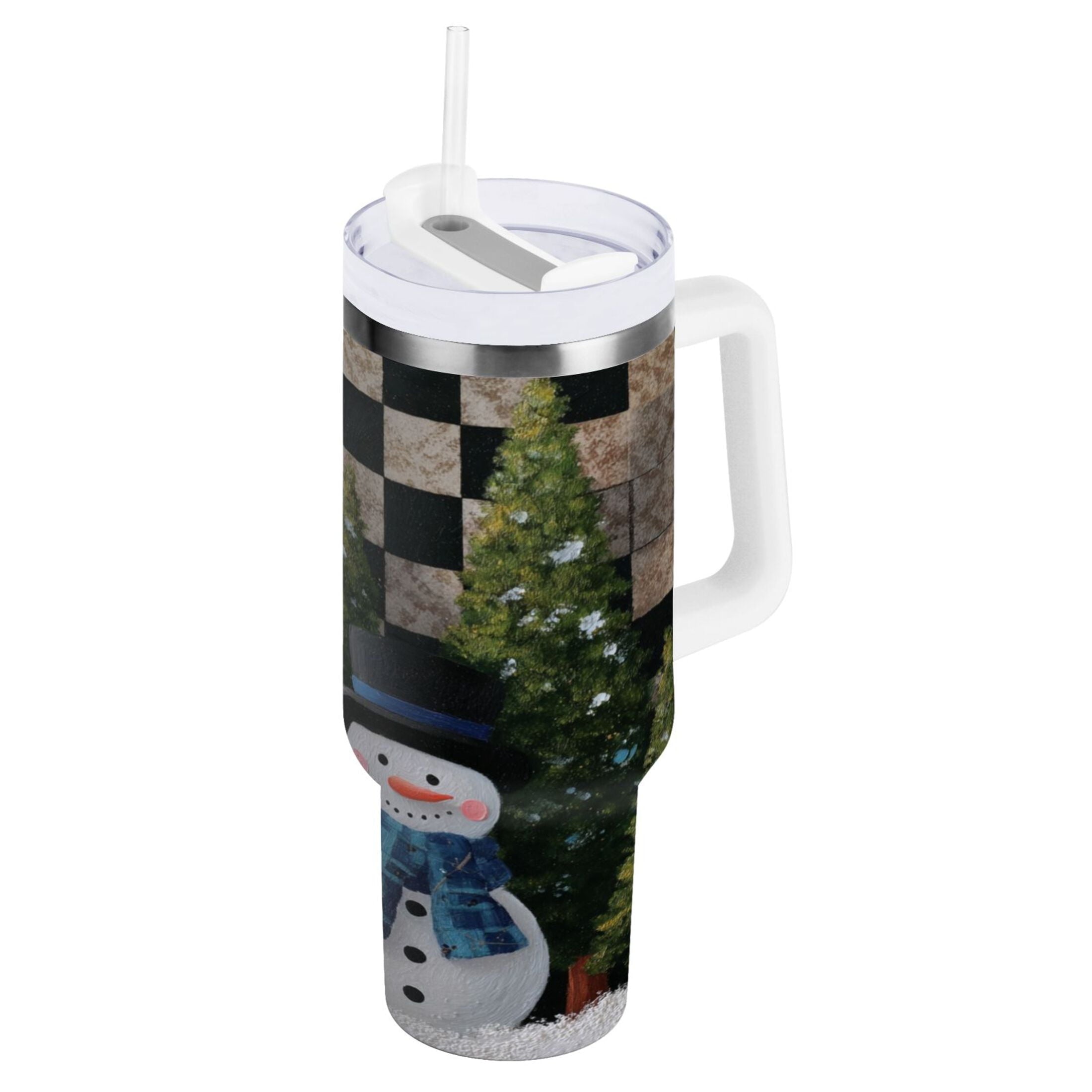 30 oz Insulated Stainless Steel Tumbler Double Wall Stainless Steel Tumbler with 2-Way Drinking Two Snowmen Pattern FL3I