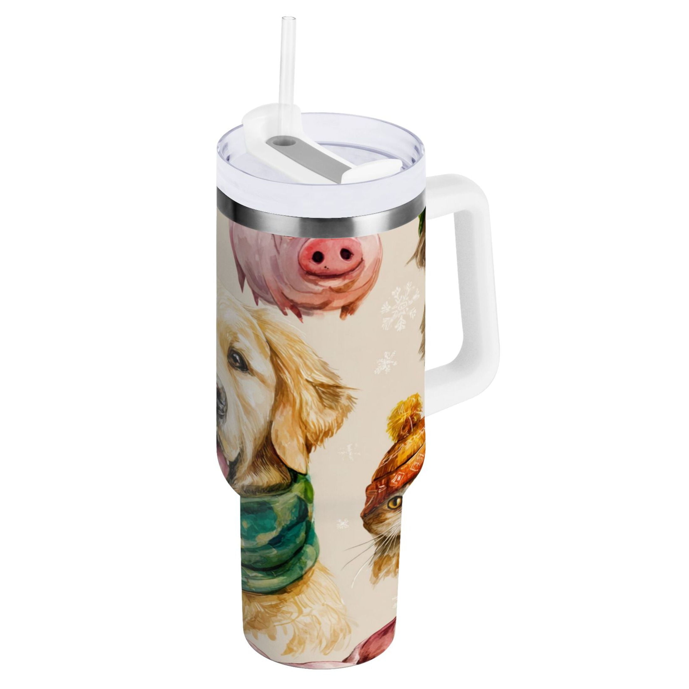 30 oz Insulated Stainless Steel Tumbler Double Wall Stainless Steel Tumbler with 2-Way Drinking Watercolor Animals Pattern 0P8L