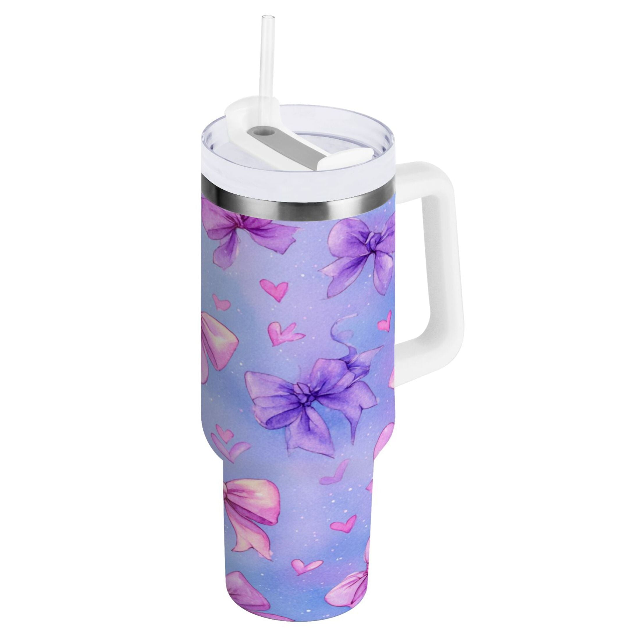 30 oz Insulated Stainless Steel Tumbler Double Wall Stainless Steel Tumbler with 2-Way Drinking Watercolor Bows Pattern CILF