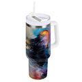 30 oz Insulated Stainless Steel Tumbler Double Wall Stainless Steel Tumbler with 2-Way Drinking Watercolor Calico Cat O2ZC