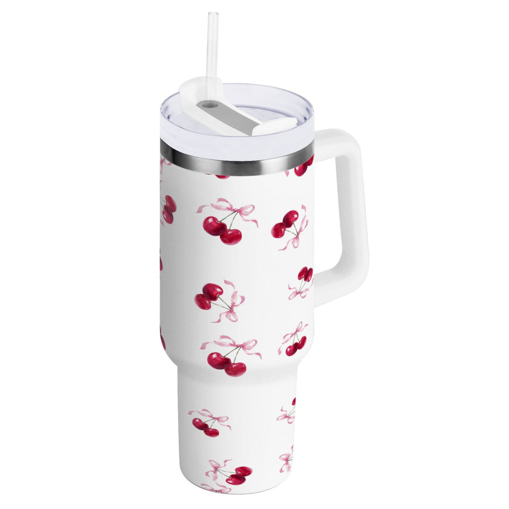 30 oz Insulated Stainless Steel Tumbler Double Wall Stainless Steel Tumbler with 2-Way Drinking Watercolor Cherries Pattern NL46