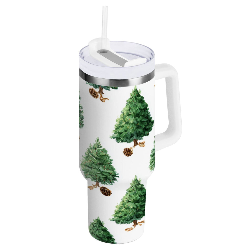 30 oz Insulated Stainless Steel Tumbler Double Wall Stainless Steel Tumbler with 2-Way Drinking Watercolor Green Christmas Tree PAN6