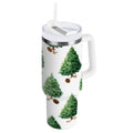 30 oz Insulated Stainless Steel Tumbler Double Wall Stainless Steel Tumbler with 2-Way Drinking Watercolor Green Christmas Tree PAN6