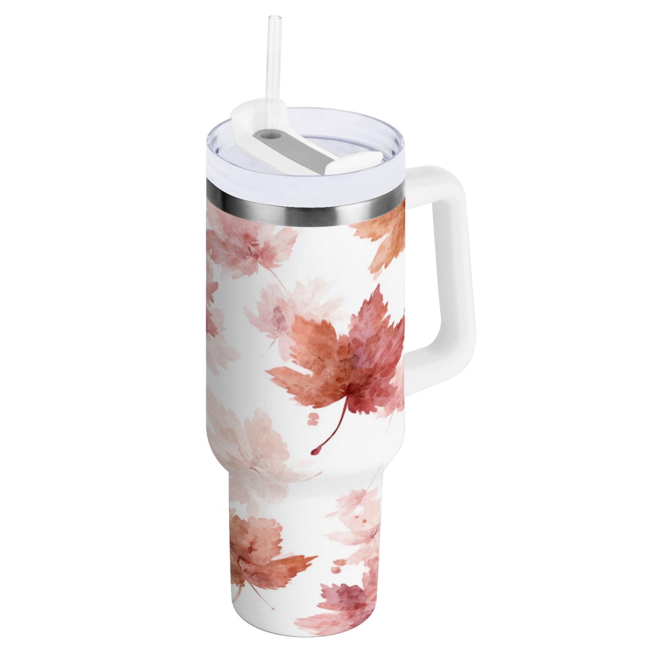 30 oz Insulated Stainless Steel Tumbler Double Wall Stainless Steel Tumbler with 2-Way Drinking Watercolor Pink Maple Leaves 9R33