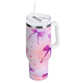30 oz Insulated Stainless Steel Tumbler Double Wall Stainless Steel Tumbler with 2-Way Drinking Watercolor Purple Bows 8FWE