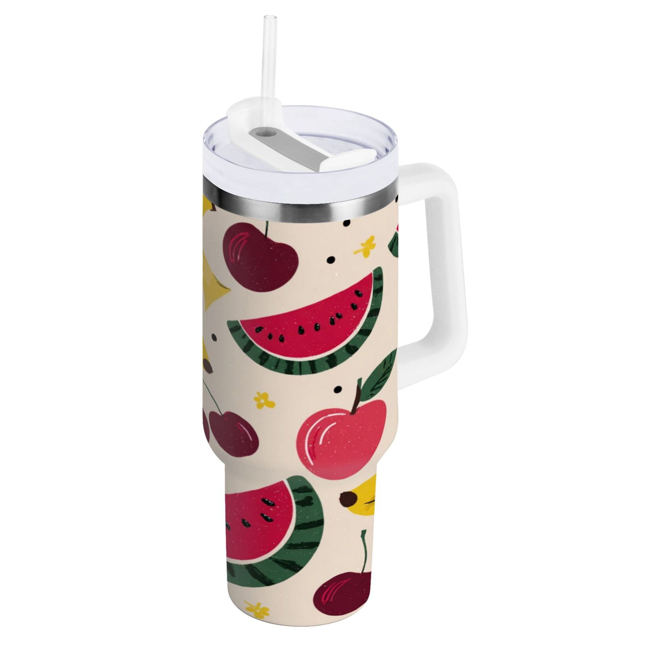 30 oz Insulated Stainless Steel Tumbler Double Wall Stainless Steel Tumbler with 2-Way Drinking Watermelon and Cherries EDV0
